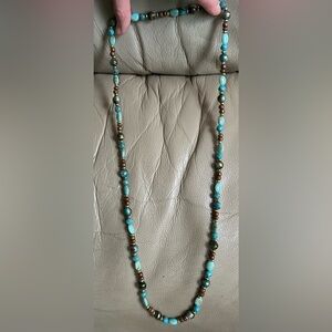 Brown and Teal Long Bead Layering Statement Necklace
